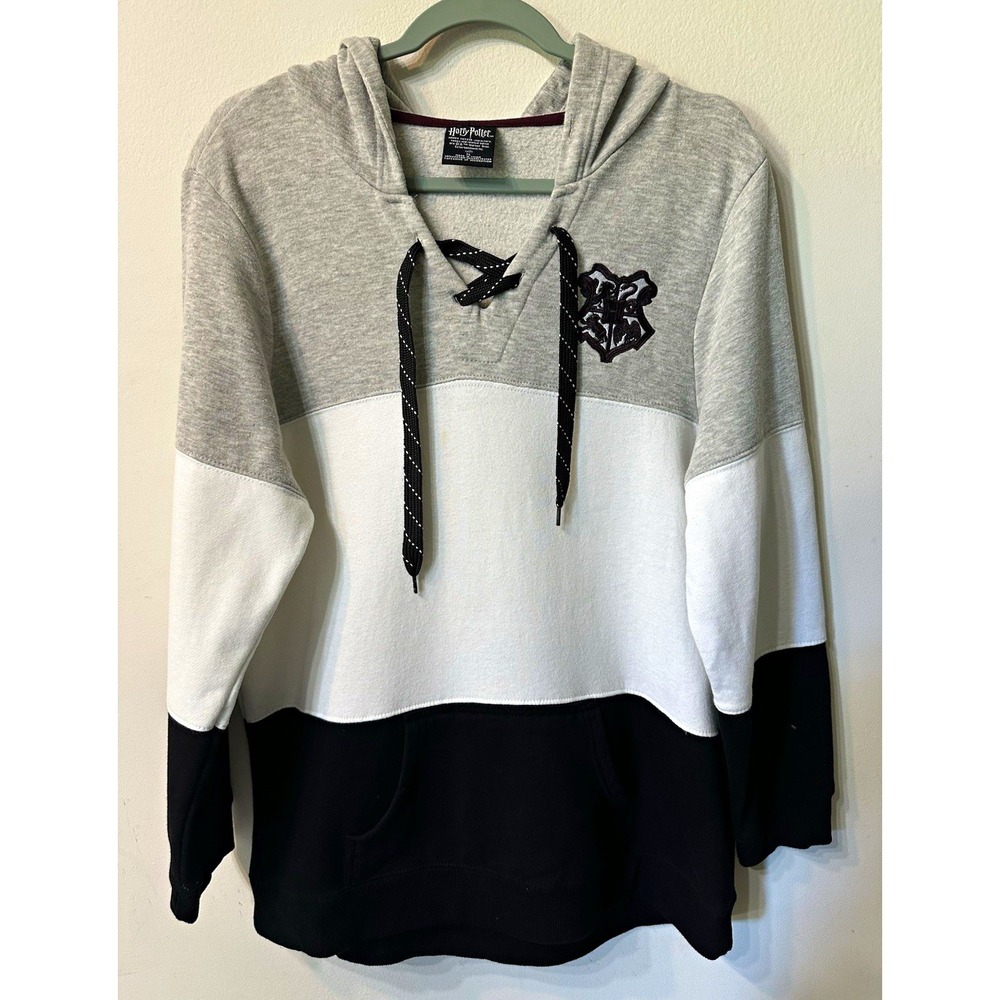 Harry Potter Hoodie Sweatshirt Mens XL Gray White Black Fleece Hogwarts